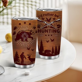 MoYueno Hunting Gifts for Men, Gifts for Fathers Day, Gift for Hunters, 20oz Stainless Steel I'd Rather Be Hunting Tumbler with Brush & Straw, Deer Hunting for Men, Hunter Birthday Present