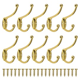 MengH-SHOP Coat Hook Wall Clothes Hooks Antique Vintage Hanger Heavy Duty Wall Mount Coat Rack for Door Bathroom Bedroom Kitchen 10 Pack Gold