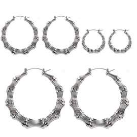 Weicam Women Simple Hip Hop Punk Bamboo Earrings Stud Earrings 3 set (Silver)
