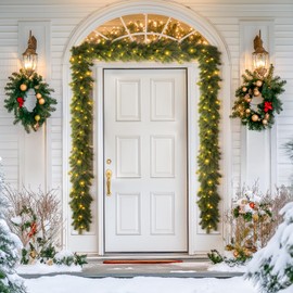 Alupssuc 6ft Pre-Lit Christmas Garland, Artificial Lighted Norfolk Pine Garlands with Multi-Color Lights, Battery Operated Garland for Mantle Stairs Table Fireplace Xmas Decoration-Yellow with Green