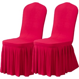 Dimatic Dining Room Chair Covers Set of 2, Stretch Parsons Slipcovers with Skirt Super Fit Spandex Chair Seat Protector Cover for Dining Room, Hotel, Ceremony (Burgundy)