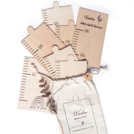 Mikito Wooden Height Chart for Children to Record Their Growth Including Wall Mounting, Wall Decoration for Children's Room, Baby Room for Girls and Boys, Natural Wood Measuring Bar as a Puzzle