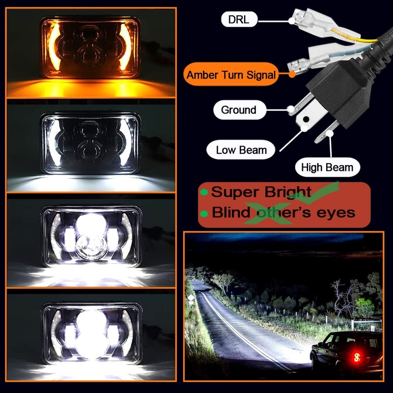 DOXMALL 4Pcs Fit For Peterbilt 379 Headlights 4x6 Led Headlights