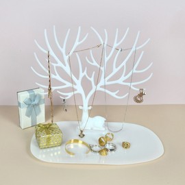 Accessory Display Stand Tray - Ring, Necklace, and Bracelet Holder White 2ea