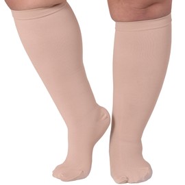 Mojo Compression Socks for Women and Men 20-30mmHg - Opaque Graduated Support Stockings for Edema, Lymphedema, Swelling - Beige, Medium - AB201SW