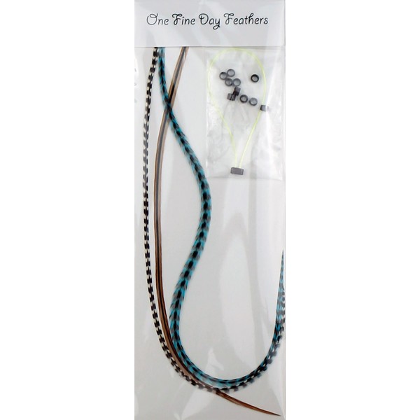 Real Feather Hair Extensions - Aqua Naturals (3 Feathers)