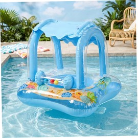 Flotador para bebé, flotador para piscina con dosel, anillo inflable para nadar de 0 a 6 meses, linda forma de animal, azul