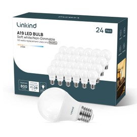 Linkind A19 LED Light Bulb, 60W Equivalent, 9W 2700K Soft White, 800 Lumens Non-Dimmable, E26 Standard Base, Energy Efficient UL Listed for Bedroom Home Office, 24 Pack
