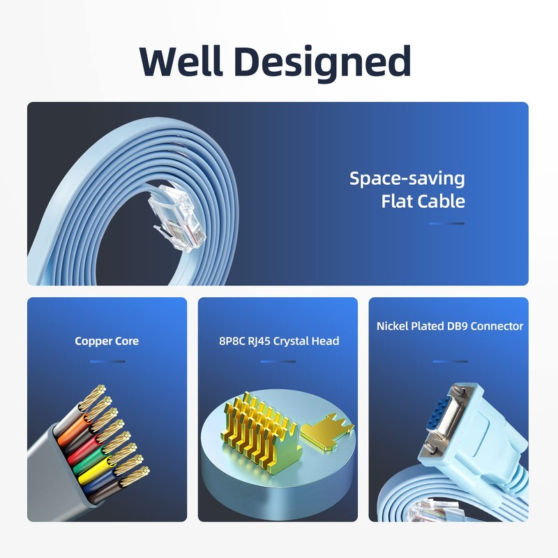 RJ45 to DB9 Console Cable, 1.8m/6ft RS232 to RJ45 Console