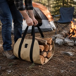 Portable Durable Firewood Storage Bag Sturdy Buckle Easy to Carry Outdoor Camping Firewood Holder Wood Carry Bag