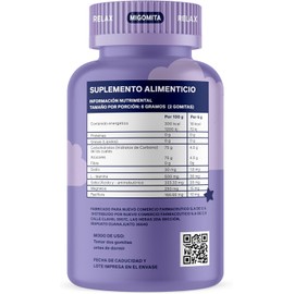 MIGOMITA RELAX | 60 Gomitas para dormir | Ideal para niños y adultos | Sin melatonina | Gomitas que promueven el sueño | Ingredientes 100% naturales: magnesio, pasiflora, lteanina y gaba| Suplemento para un sueño profundo.