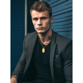 Gold Dog Tag Necklace for Men Soldier 18K Gold Plated Stainless Steel Jewelry Father's Day Gift