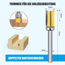 WOBLLMX 6 mm Shank Flush Cutter, Diameter 12 mm, Working Length 20 mm, 3 Flutes Flush Cutter with Ball Bearings, Carbide Blade, Handy, Durable and Sharp for Woodworking, DIY at Home