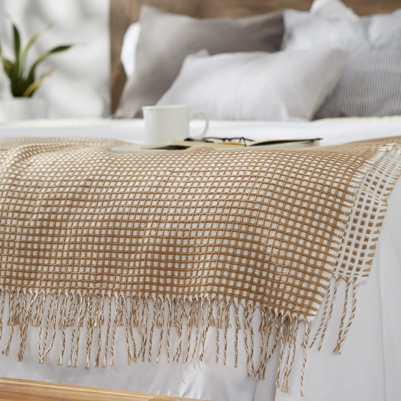 DII Waffle Knit Collection Throw Blanket, Stone