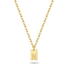 JEMUALE Initial Necklaces for Women Gold Dainty Letter Necklace Initial Tag Pendant Charm Necklace Trendy Gold Jewelry N