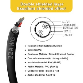 22AWG 22/2 2 Core Shielded Chain CNC Wire (50FT) UL2464 Tinned Copper Core Extreme Flexible 22 Gauge Cable Speaker Wire for CNC Router Machine, CNC VFD Spindle, Stepper Motor, 3D Printer