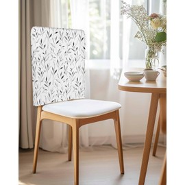 Yelstontyle Chair Back Covers for Dining Room Black Gray Plant Leaves Slipcovers Pack of 4, Stretch Removable Washable Chair Cover Protector for Banquet Events Party Decor Pastoral Botanical