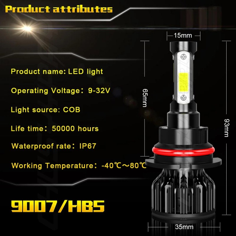 CHUSYYRAY 2x HB5 9007 LED Headlights Light Hi-Low Beam 12000K