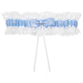 PEOVLVN Wedding Garter - Blue Elastic Lace Bridal Garter for Women & Girls - Valentine's Day Gift