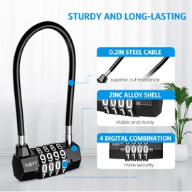 Newest 4 Digit Combination Padlock, Resettable Padlock with Steel Cable Rope, Outdoor Waterproof Resettable Padlock for Gym Locker, Hasp Cabinet, School, Fence Gate-2 Pack