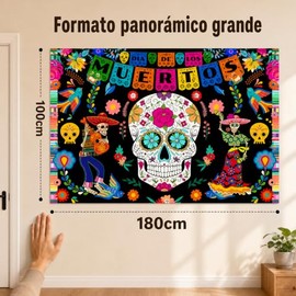 Banner Dia de Muertos,Fondo de Calavera 180×100cm,Decoracion Dia de Muertos