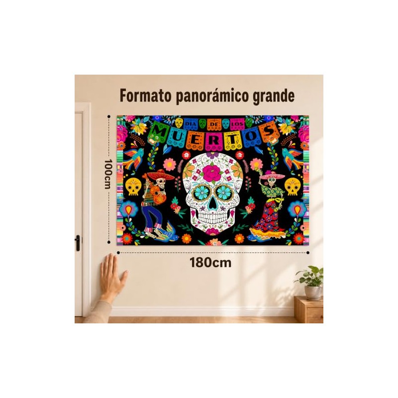 Banner Dia de Muertos,Fondo de Calavera 180×100cm,Decoracion Dia de Muertos