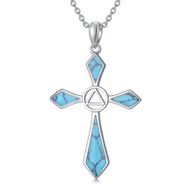 KoyeKei Sobriety Gifts Necklace for Women 925 Sterling Silver Turquoise Cross Pendant Alcoholics Anonymous Recovery Symbol Jewelry AA Sober Gifts