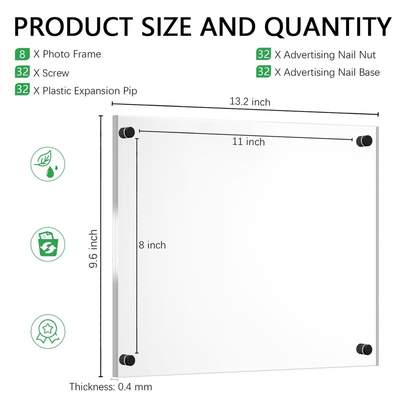 Yalikop 8 Pcs Acrylic Floating Picture Frame 8.5 x 11