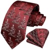 HISDERN Christmas Mens Ties Burgundy Xmas Tree Pattern Tie and