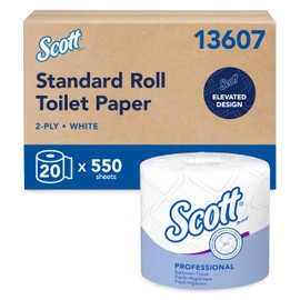 Scott Professional Standard Roll Bulk Toilet Paper (13607), 2-Ply, Elevated Design, White, Individually Wrapped, Compact for Easy Storage (20 Rolls of 550 Sheets, 11,000 Sheet Total)