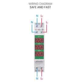3 Phase AC Voltmeter DIN Rail Mount with LCD Screen for Space Saving Installation
