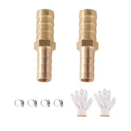ONLISUM Barb Splicer Mender, 2 Pcs Copper Hose Barb Fitting, 5/16 Inch to 3/8 Inch (8 mm to 10 mm) Barb Hose ID, Hose Repair Kit with Hose Clamps for Air/Water/Fuel/Oil