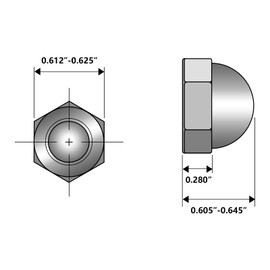 3/8"-16 Black Acorn Cap Nuts, Stainless Steel 304 (18-8) Black Coating Acorn Nuts, 10Pcs-Pack