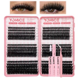 Fluffy Individual Eyelashes Kit 60+80+100D Clusters Lashes Kit 590pcs Thick Lashes Individual Cluster Russian Strip Lash D Curl DIY Lash Extension with Lash Bond and Seal Tweezers（#02kit)
