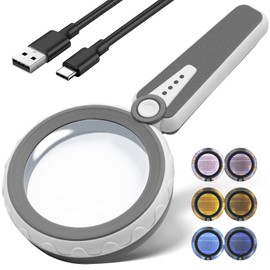 HUIBOER 45X Magnifying Glass with Light for Reading – Large 4.6" Rechargeable LED Magnifier with 6 Color Modes, 1200mAh Battery – Magnifying Glass for Seniors, Close Work, Hobbies