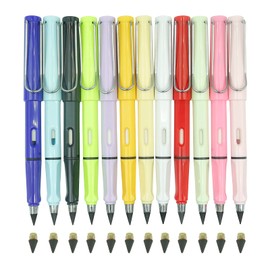 XNJIHWA 12PCS Infinity Pencils Black Refill Pencil Inkless Everlasting Pencil with Eraser and 12pcs Replacement Nibs for Writing, Drawing, Home, Office, School