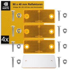 4 Pack Orange 90 x 40 x 6.5mm Size 70mm Hole Spacing E Marked Small M5 Bolts + Nuts Square Pendant Reflectors Caravan Trailer