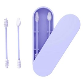 Portable and Reusable: Double-Tipped Silicone Swabs – for Cleanable Ear Care, Makeup, and Travel Essentials (Blue)