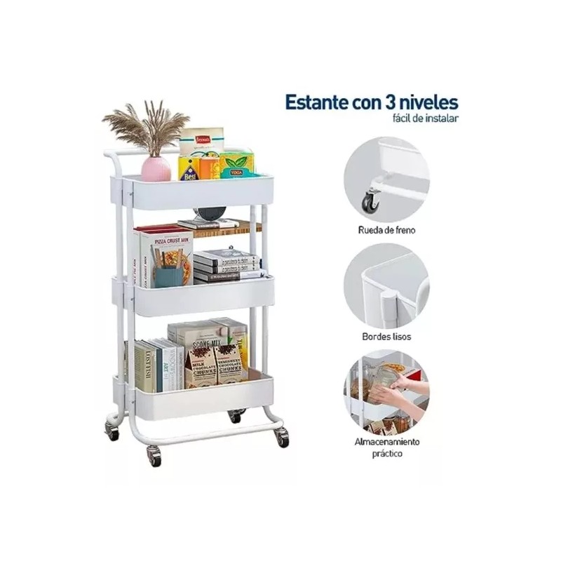 KyomiHome Carrito Organizador Estante Multiusos 3 Niveles Ruedas 360