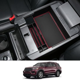 CDEFG for 2024 Explorer Center Console Organizer Tray Compatible with 2020-2024 Ford Explorer Accessories Middle Console Organizer Armrest Tray Storage Box (Red)