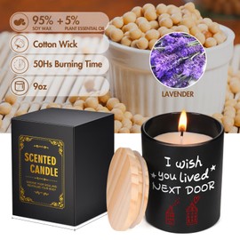 Birthday Gifts for Women, Lavender Scented Candle Gifts - I Wish You Lived Next Door, Friend Gifts for Women, Him, Her, BFF, Sisters,Moms,Funny House Warming Christmas Friendship Gift - 9oz