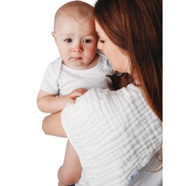 DaisyGro Muslin Cloths For Baby Essentials, Large Muslin Squares, Burp Cloths, Washcloths, Flannels - 100% Cotton (White, 6 pack)