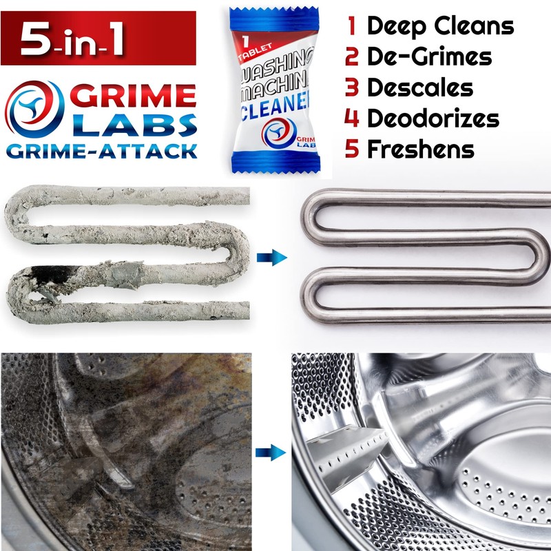 GRIME LABS Washing Machine Cleaner Tablets - Penetrating Deep Clean