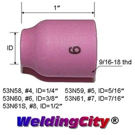 WeldingCity 10-pk Ceramic Cup (Alumina) 53N60#6 3/8" for Gas Lens Setup in TIG Welding Torch 9, 20 and 25