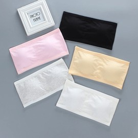 4 Pack Padded Bandeau for Girls - Breathable Cotton Bra Strapless Bralette Wireless Seamless Crop Tops with Removable Pads, Pink+gray+skin Color+black, Lower Chest Circumference 58-72 cm