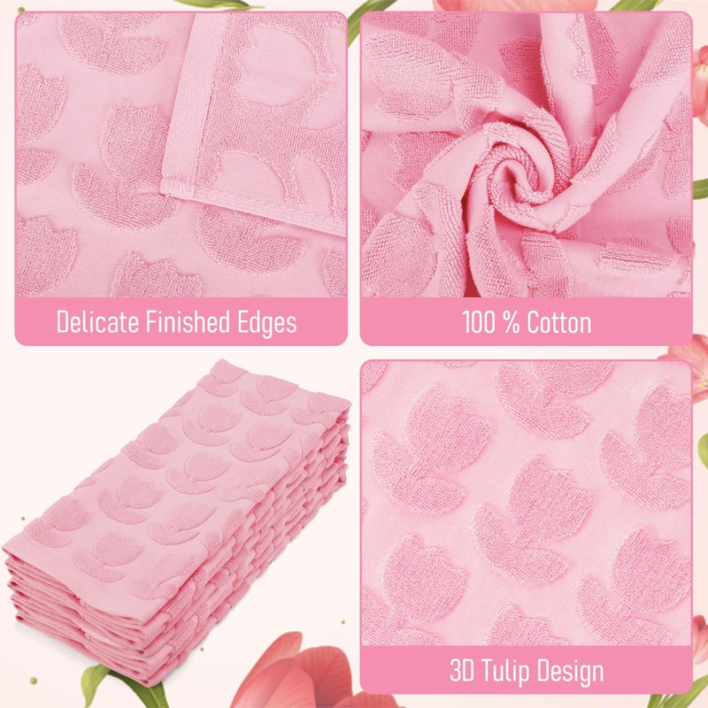 AnyDesign 2Pcs Tulip Hand Towels Jacquard Cotton Bath Towel Spring