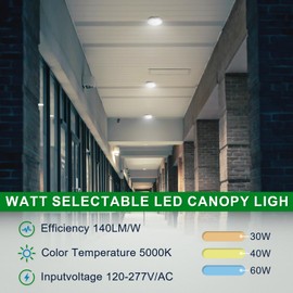 OSTEK LED Canopy Light with Motion Sensor 30w/40w/60w Selectable 5000K LED Parking Garage Lights 90-277V IP65 Commercial Residential Lights DLC & UL Listed
