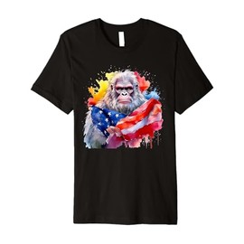Bigfoot Watercolor Artwork American Flag 4th Of July Art USA Premium T-Shirt