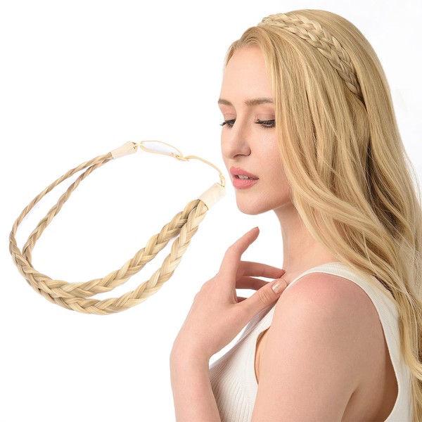 DIGUAN Double Three Strand Synthetic Hair Braided Headband Hairpiece Extension Women Girl Beauty accessory (Buttered Toast)