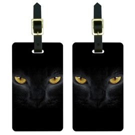 Graphics & More Black Domestic Cat Gold Eyes Luggage Tags Suitcase Carry-on Id, White